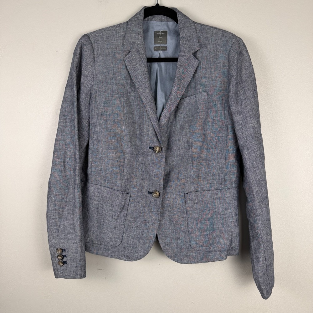 Gap Blazer Jacket Womens 8 Blue Grayish Long Sleeve Classic Notch Lapel Designer